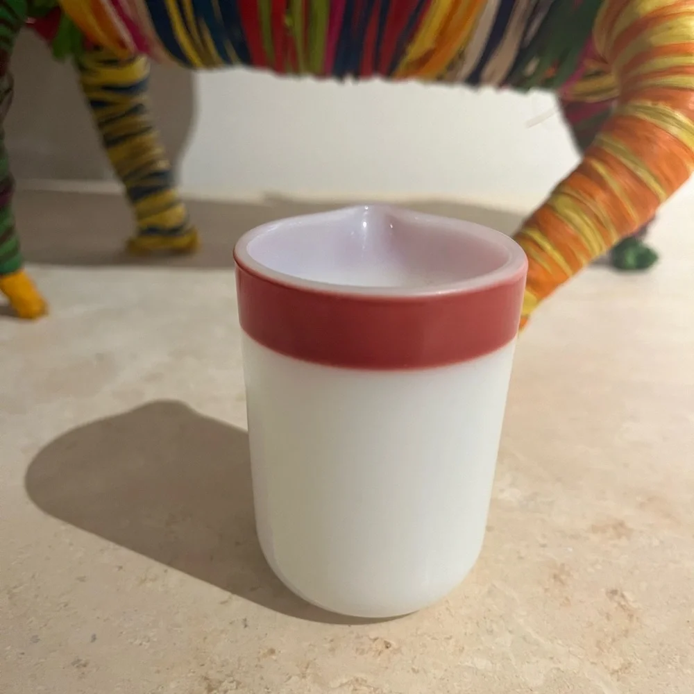 Pyrex Corning 3 Oz Restaurant Creamer Burgundy Red Stripe Glassblower Vintage